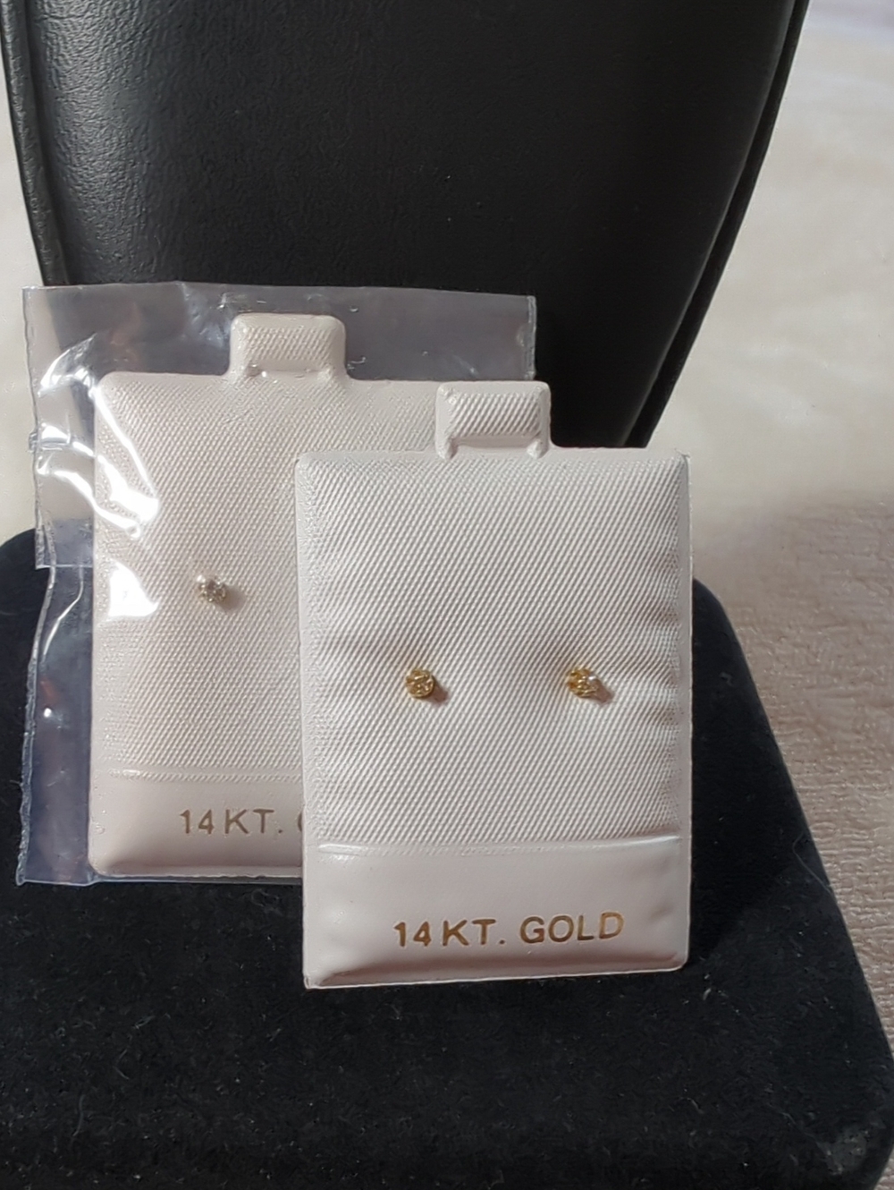 NOS Vintage 14K Solid Gold Tiny Diamond Stud Earrings - In original pack